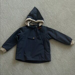 Navy Hooded Jacket with Beige Accents